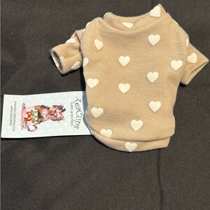 Heart Print Beige dog sweater size XXS ideal for Teacup Puppies